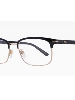 Gucci Black and Gold Rectangular Semi-Rim Glasses